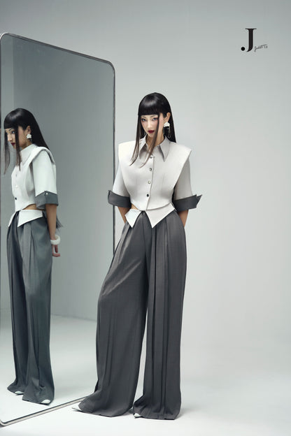 Front & Back Grey Crop-Shirt & Front & Back Grey Pants