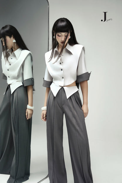 Front & Back Grey Crop-Shirt & Front & Back Grey Pants