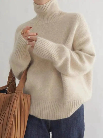Thickened turtleneck 100% pure cashmere sweater women's loose lazy knit silhouette sweater European products
