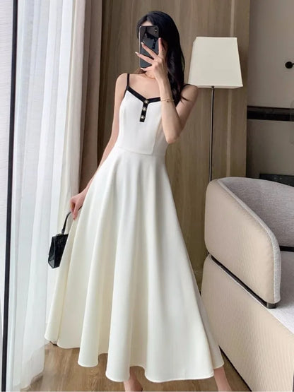 Women Elegant Solid 2 Piece Dress Set Office Fashion Lady Chic Short Jacket A-line Spaghetti Strap Dresses Korean Outfit Clothes