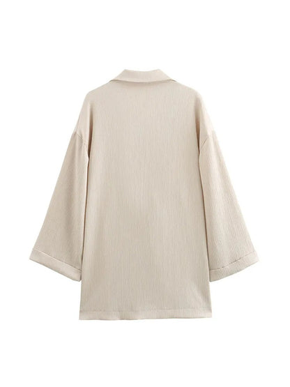 2024 Autumn Women Casual Blazer Coat Pants Set Long Sleeve Double Breasted Blazer + Wide Leg Trousers Lady Office Outfit