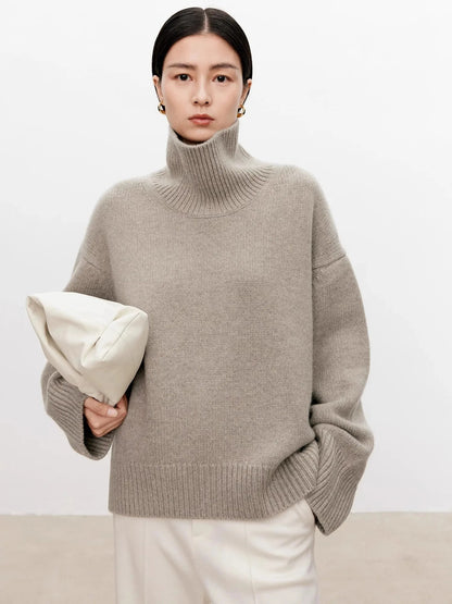 Thickened turtleneck 100% pure cashmere sweater women's loose lazy knit silhouette sweater European products